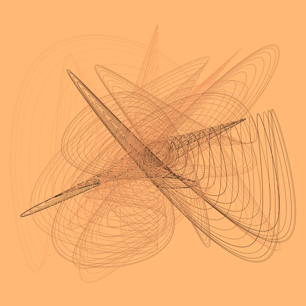 SELMBNIY, generative drawing, copper colorway, Alu-dibond print under acrylic, 16" × 16"